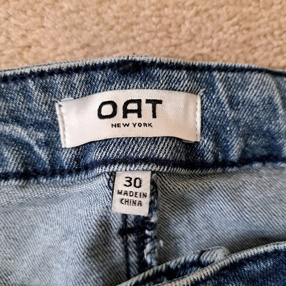 OAT New York Jeans Womens 30 Blue Wide Leg Crop High Rise Denim Raw Hem - Picture 5 of 9